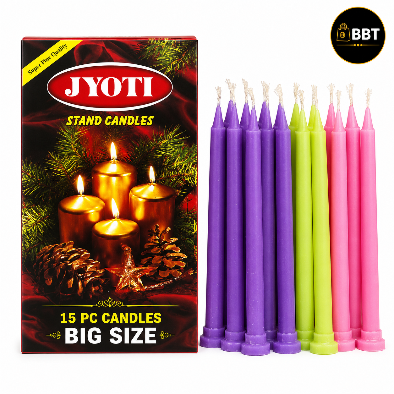 Jyoti Normal Stand Candle – 15Pc Pack Big | Decorative Festive Candles for Diwali & Home Décor