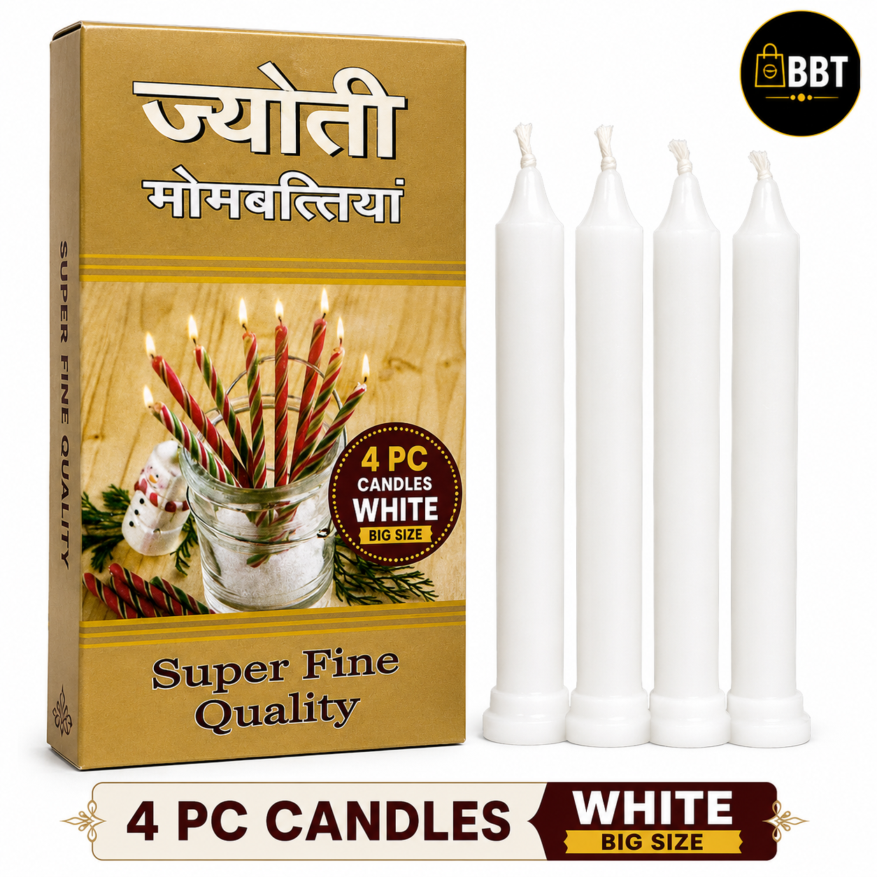 Jyoti Stand Candle – 4Pc Pack White Big | Decorative Festive Candles for Diwali & Home Décor