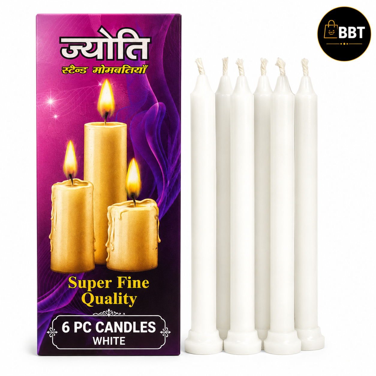 Jyoti Stand Candle – 6Pc Pack White | Decorative Festive Candles for Diwali & Home Décor