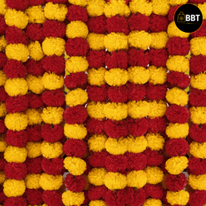 Yellow + Red Multicolor Artificial Marigold Flowers – 5Pc Set | Decorative Genda Flowers for Hanging, Crafts & Festive Décor