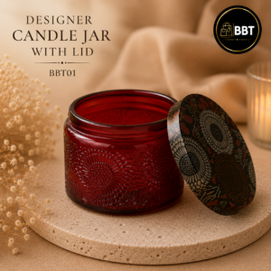Premium Designer Candle Jar with Lid – 130ML | Glass Candle Container BBT01