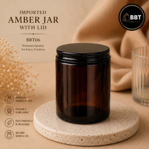 Imported Amber Candle Jar with Lid – 200ml | Premium Glass Candle Container BBT06