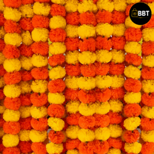 Yellow + Orange Multicolor Artificial Marigold Flowers – 5Pc Set | Decorative Genda Flowers for Hanging, Crafts & Festive Décor