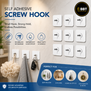 Adhesive Screw Hook | Self-Adhesive Wall Mount Hook for Home, Kitchen & Bathroom