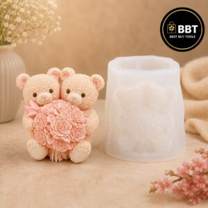 Bear Couple with Rose Bouquet Silicone Mold | 3D Candle Making Mold