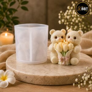 Bear Couple with Tulip Bouquet Silicone Mold | 3D Candle Making Mold