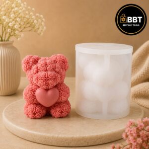 Rose Teddy Bear with Heart Silicone Mold | 3D Candle Making Mold