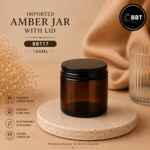 Imported Amber Candle Jar with Lid – 100ml | Premium Glass Candle Container BBT17