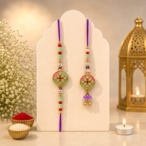 Designer Lumba Rakhi Pair | Elegant Bhai Bhabhi Rakhi for Raksha Bandhan - Dozen per Pair (BBTR02)